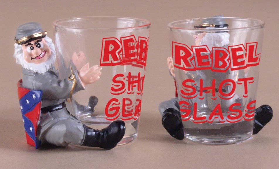 Rebel Shot Glass with Confederate Soldier Figurine   7-319-C