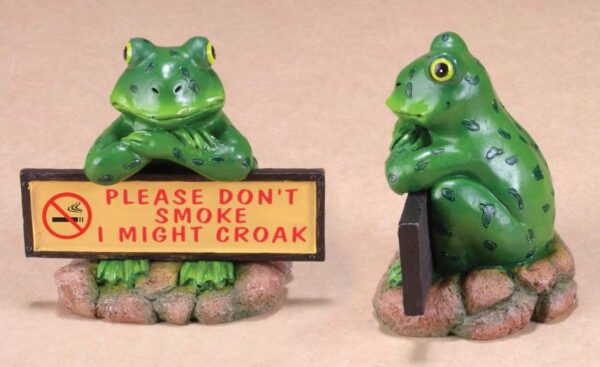 Ceramic Croaking Frog with Sign "Please Don't Smoke I Might Croak"   7-4