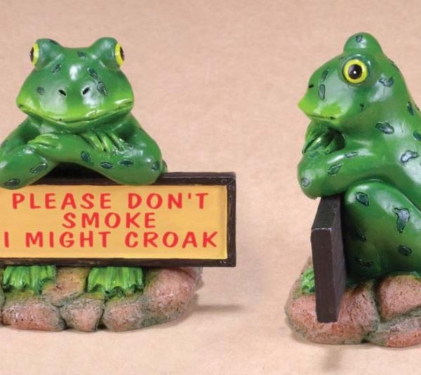 Ceramic Croaking Frog with Sign "Please Don't Smoke I Might Croak"   7-4