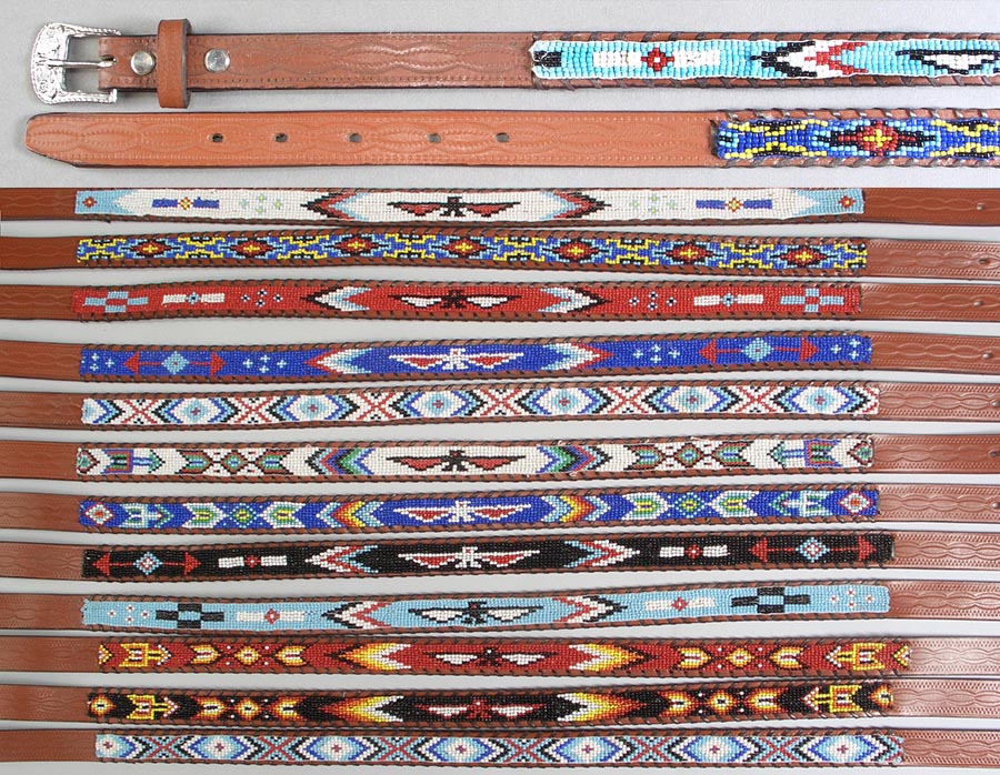 Native American Kids Beaded Leather Belts
