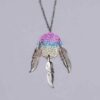 Rainbow Dreamcatcher Necklace with 3 Silver Feathers