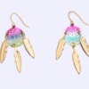 Small Rainbow with 3 Feathers Dream Catcher Earrings