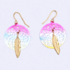 Rainbow Dream Catcher Earrings with One Gold Feather