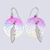 Rainbow Dream Catcher Earrings with One Feather