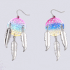 Rainbow with 3 Feathers Dream Catcher Earrings